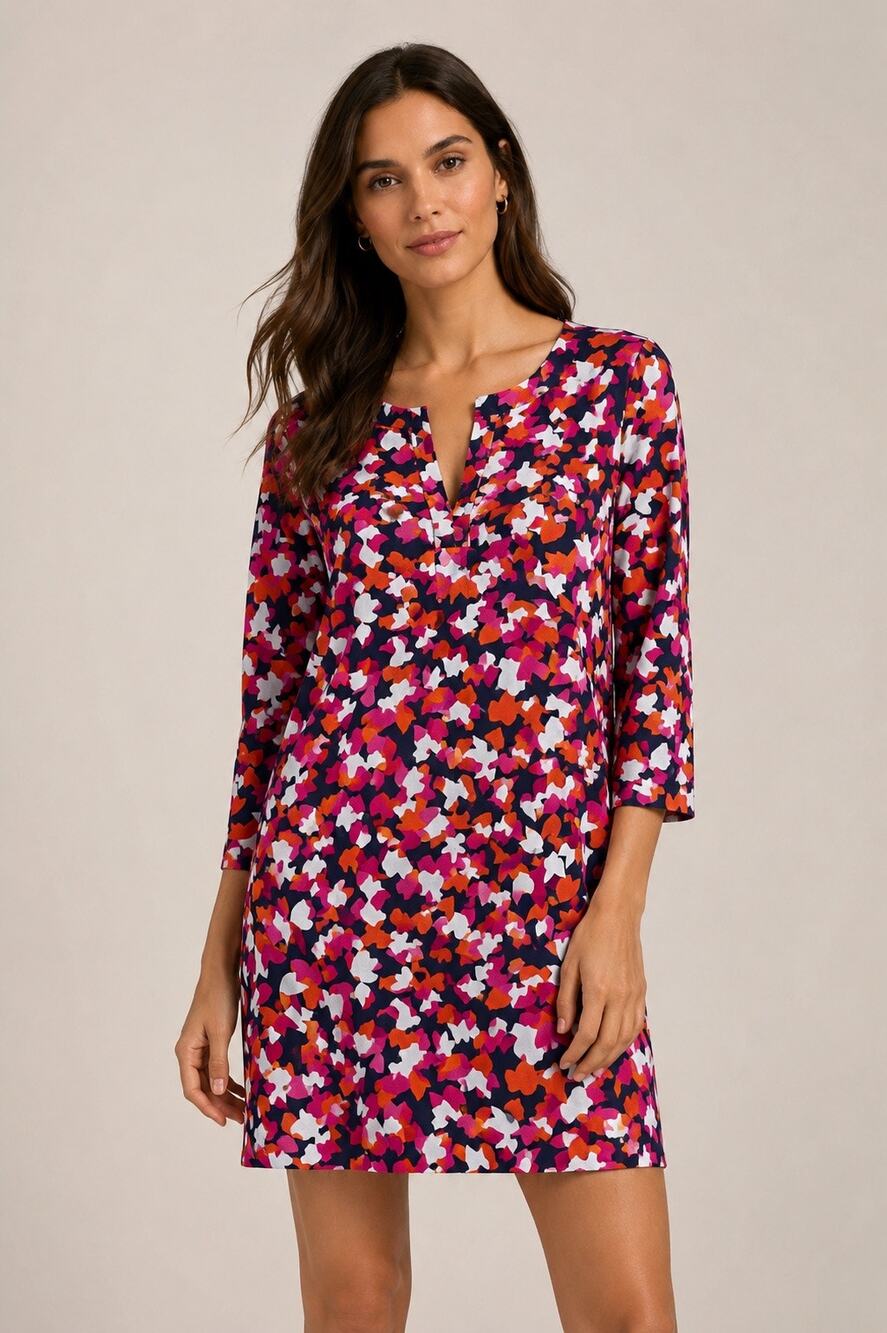 DIANE VON FURSTENBERG Abstract Tulip Print Cotton Silk Tunic Dress Size 10